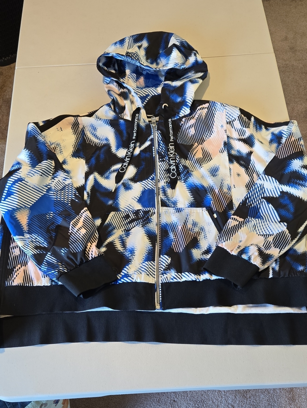 Calvin Klein Performance Blue, White & Pink Print Zip Up Windbreaker Jacket